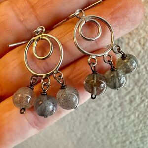 Sterling silver labradorite circle drop earrings